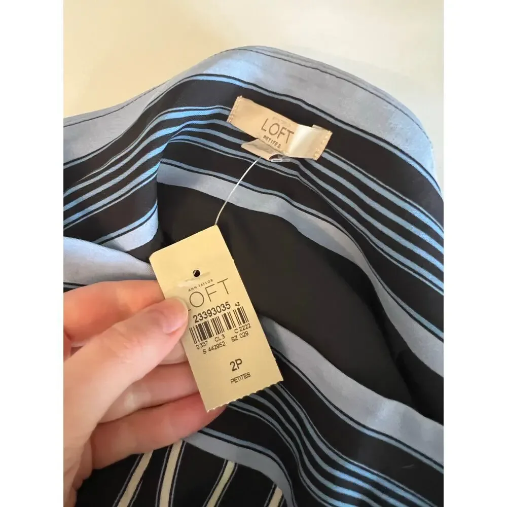 NEW Ann Taylor Loft Pinstripe Faux Wrap Skirt Black Blue Stripe Women's 2 P Work - Picture 5 of 13
